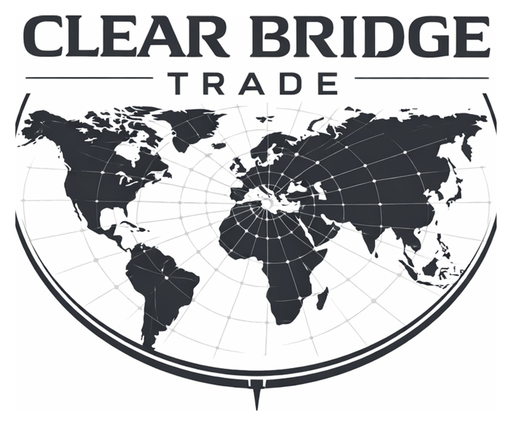 Clear Bridge Trade — wordmark over a radial world-map projection